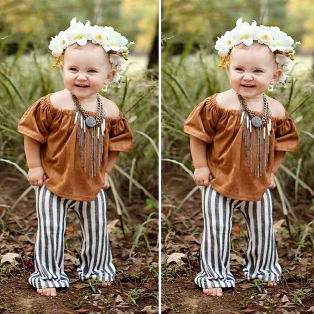 Infant Hobo Hip Set / Striped Bellbottoms with off shoulder Top